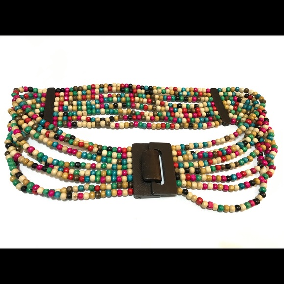 NWOT - Elastic Wood Bead Belt, Multicolor - Picture 7 of 7
